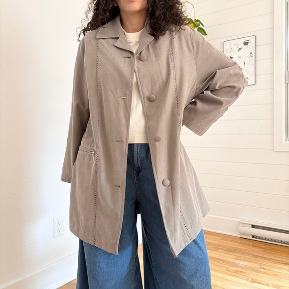 Vintage faux suede trench coat - Picture 2 of 8